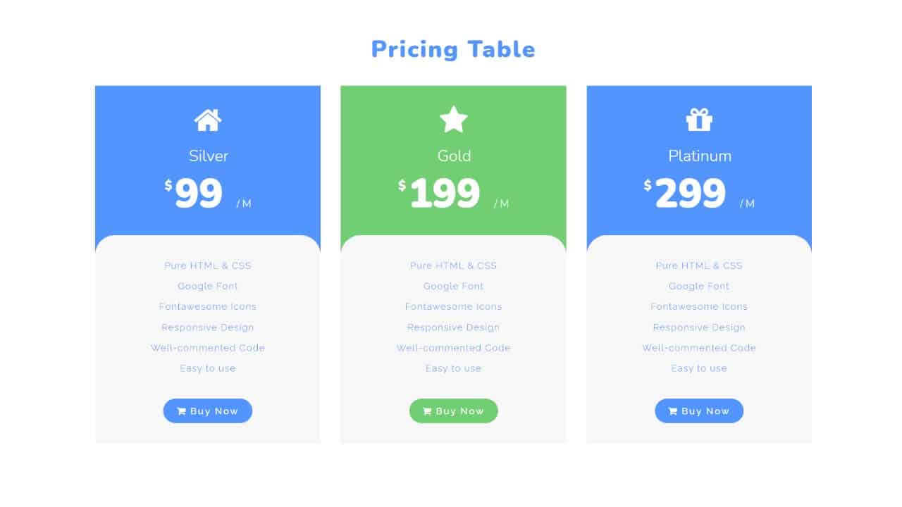 Create a Pricing Table Using Html Css