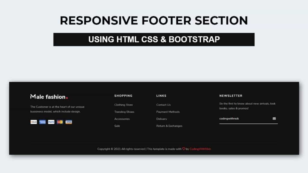 Responsive Footer HTML CSS  Bootstrap Footer  Coding With Nick