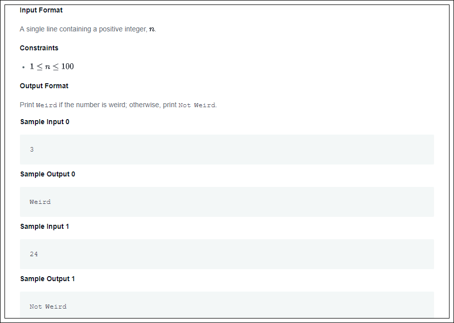 Hackerrank Day 3 : Intro to conditional statements solution